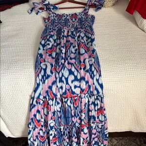 Crown & Ivy Blue and Pink Smocked Tiered Sundress